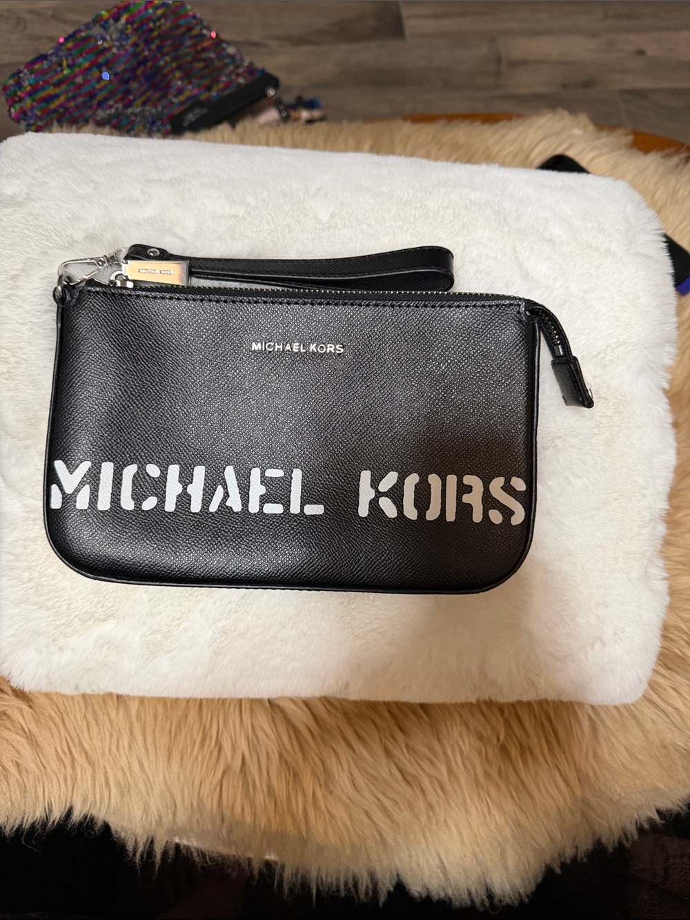 Michael Kors Saylor Large Leather Pouchette Wristlet Black